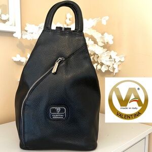 Valentina Black Pebble Leather Convertible Shoulder Sling Backpack Like New